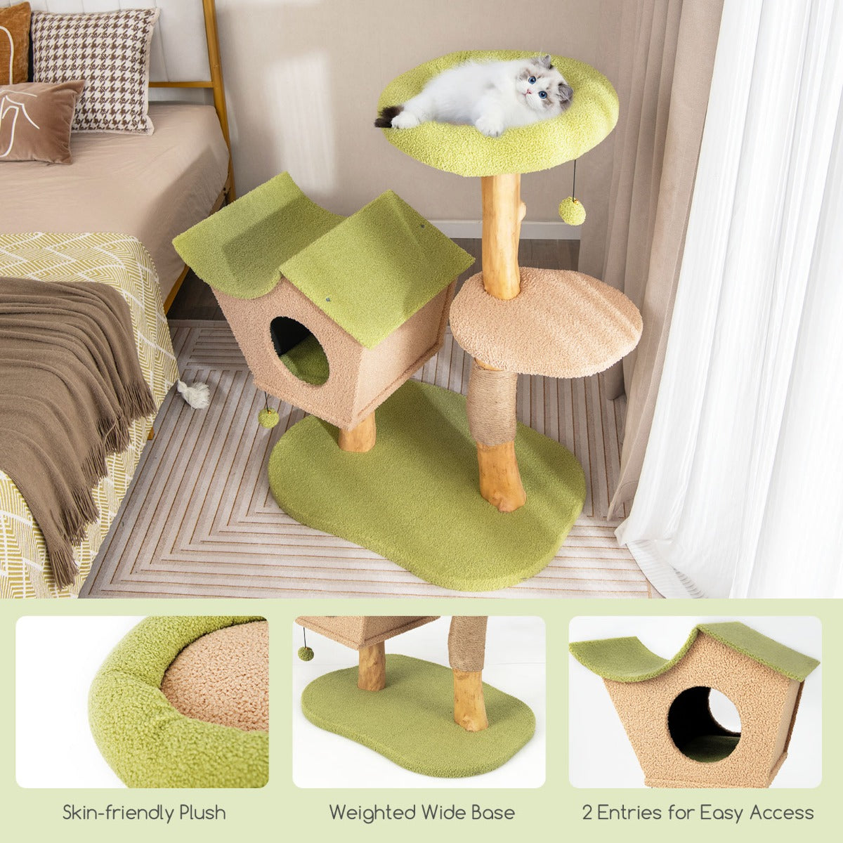 Costway 110CM Cat Tree with Padded Top Perch for Pet
