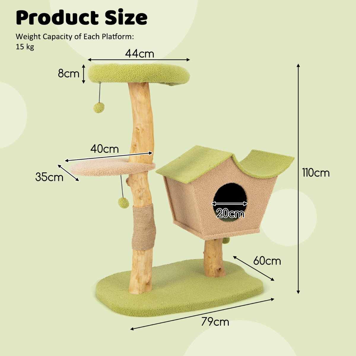 Costway 110CM Cat Tree with Padded Top Perch for Pet