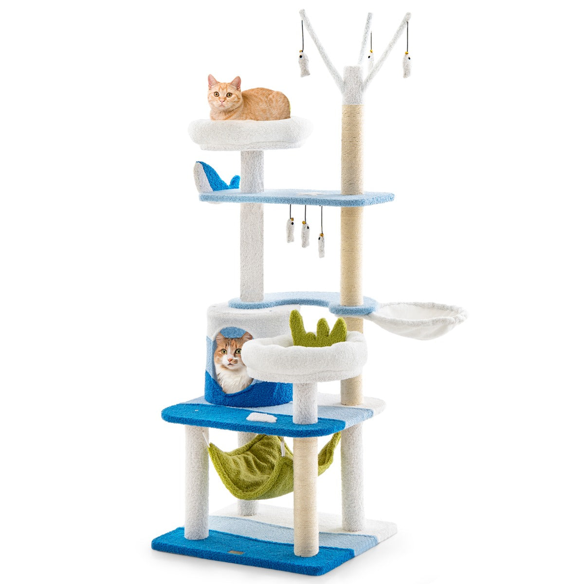 Multi-level Ocean-themed Cat Tree with Sisal Covered Scratching Posts