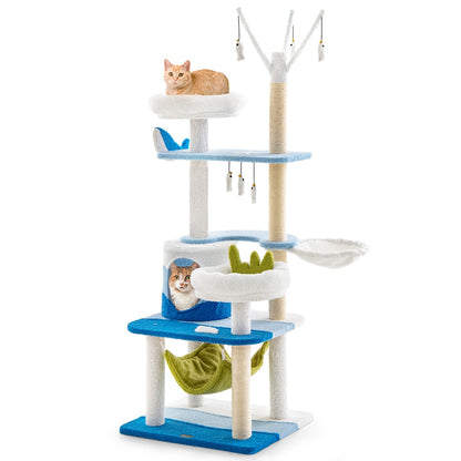 Multi-level Ocean-themed Cat Tree with Sisal Covered Scratching Posts
