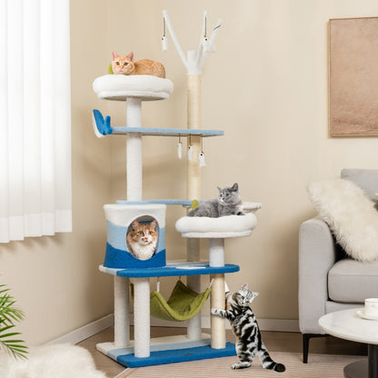 Multi-level Ocean-themed Cat Tree with Sisal Covered Scratching Posts