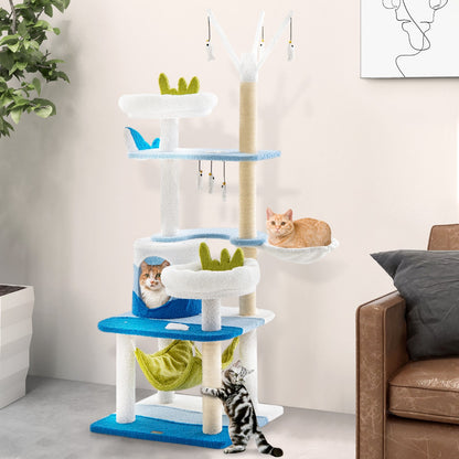 Multi-level Ocean-themed Cat Tree with Sisal Covered Scratching Posts