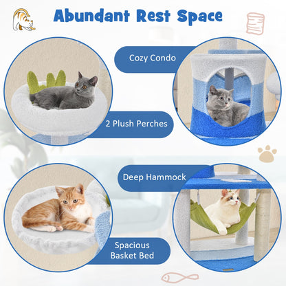 Multi-level Ocean-themed Cat Tree with Sisal Covered Scratching Posts