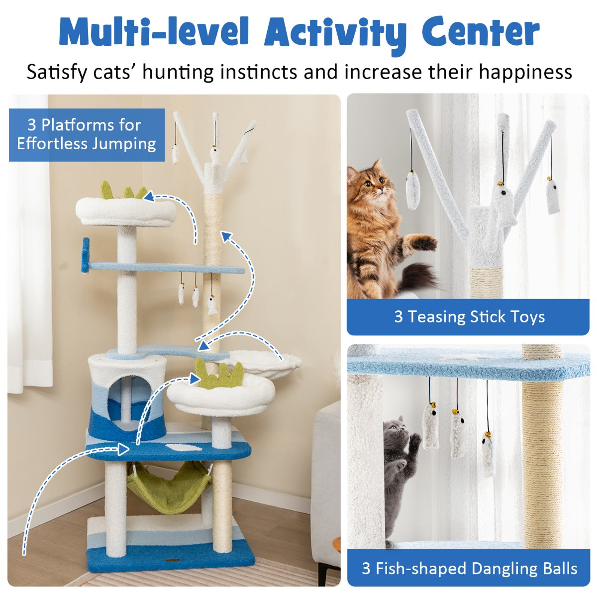 Multi-level Ocean-themed Cat Tree with Sisal Covered Scratching Posts