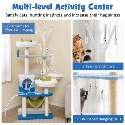 Multi-level Ocean-themed Cat Tree with Sisal Covered Scratching Posts