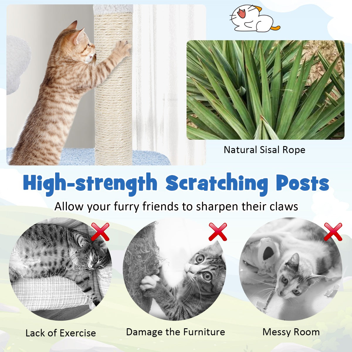 Multi-level Ocean-themed Cat Tree with Sisal Covered Scratching Posts