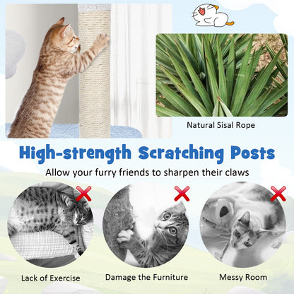 Multi-level Ocean-themed Cat Tree with Sisal Covered Scratching Posts