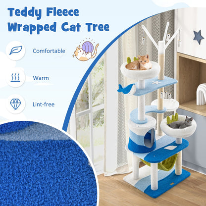 Multi-level Ocean-themed Cat Tree with Sisal Covered Scratching Posts