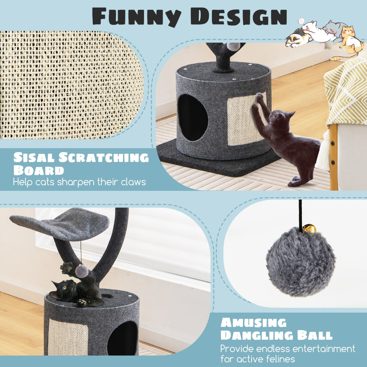 Costway 88 cm Tall Cat Tree with Curved Metal Supporting Frame