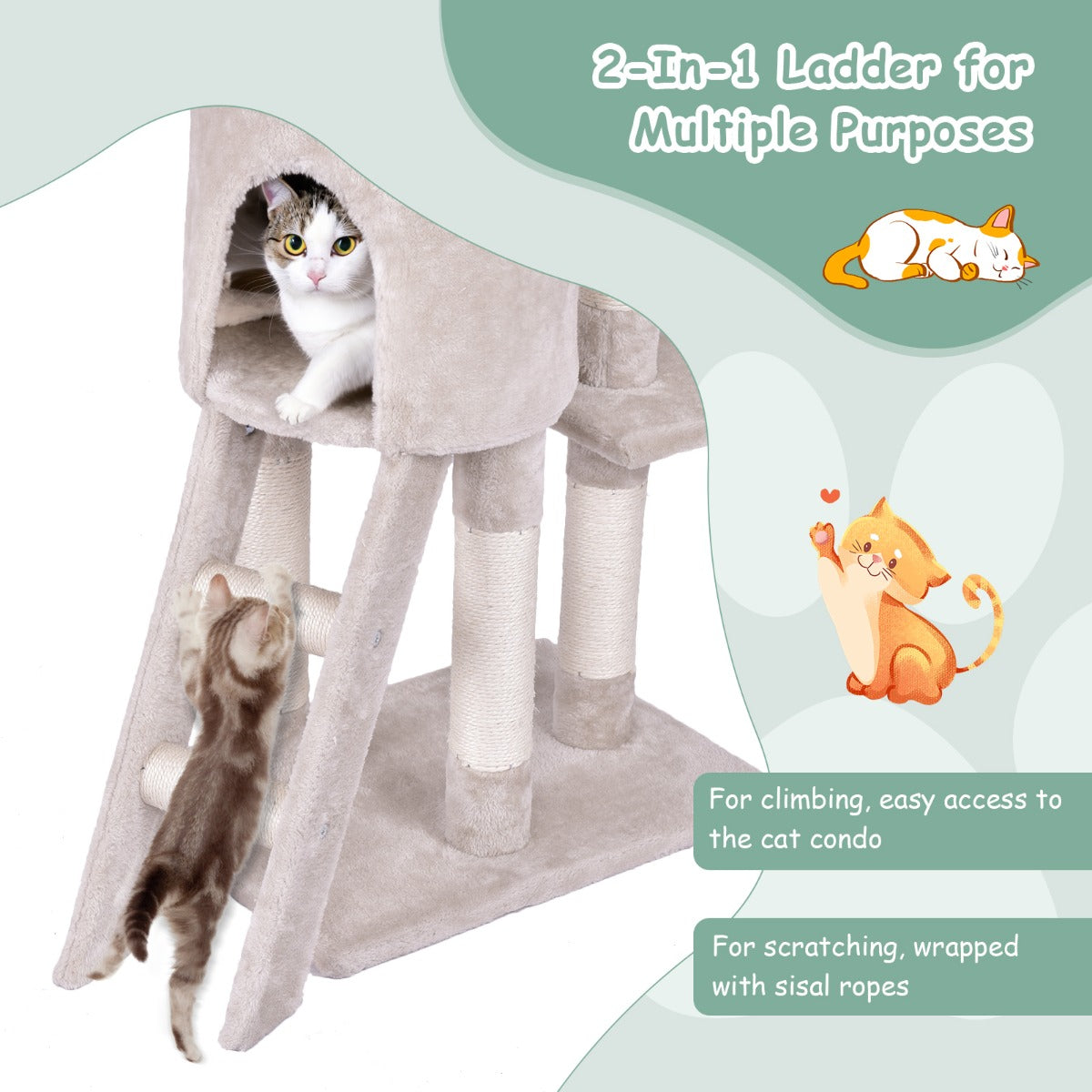 Costway 140 CM Cat Tree Kitten Tower with Scratching Post and Ladder