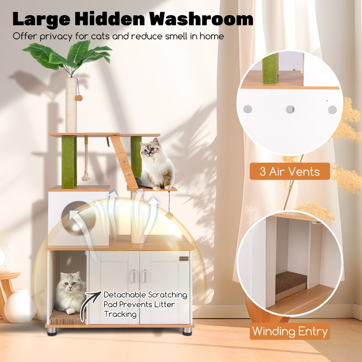 Cat Tree with Litter Box Enclosure and Cat Tower-White