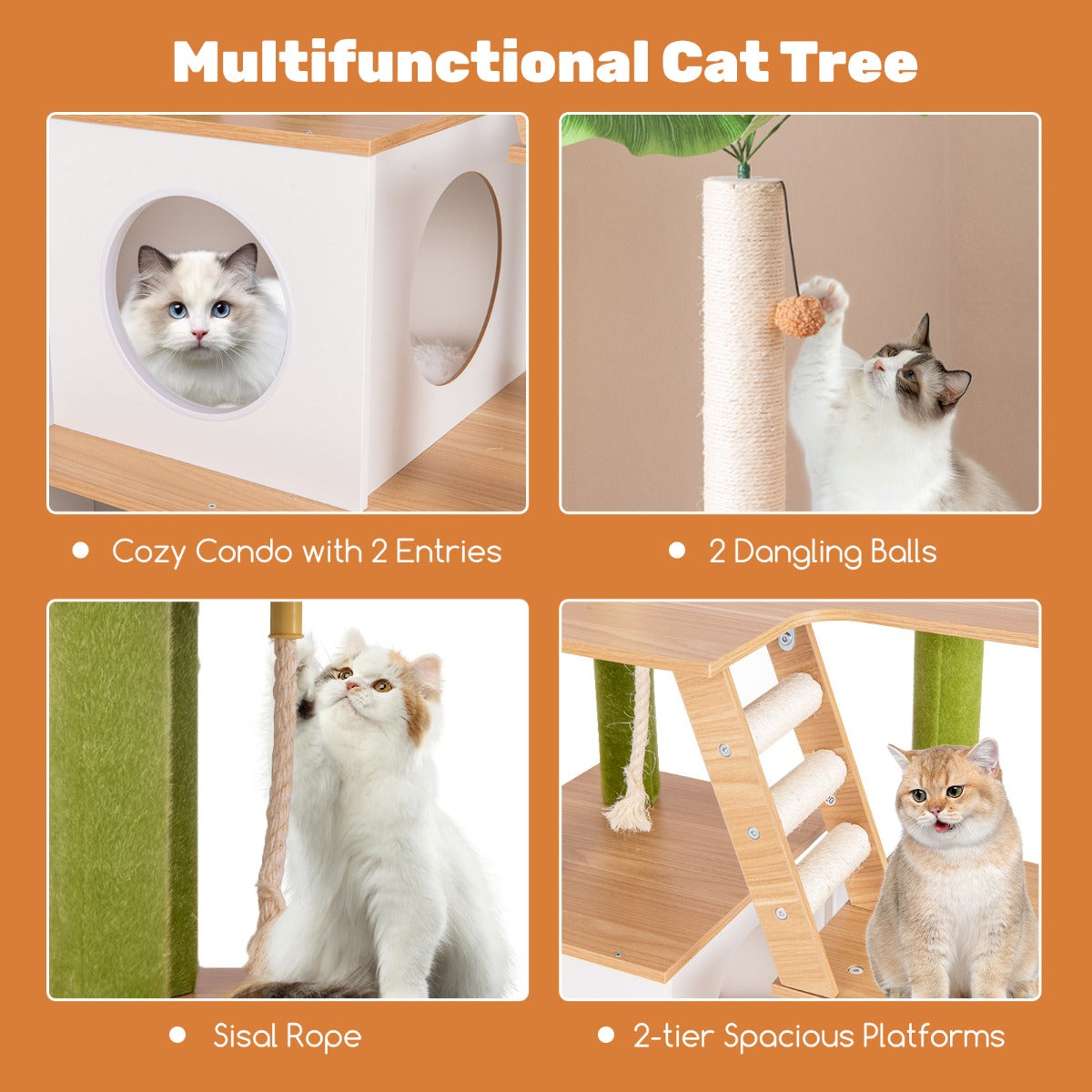 Cat Tree with Litter Box Enclosure and Cat Tower-White