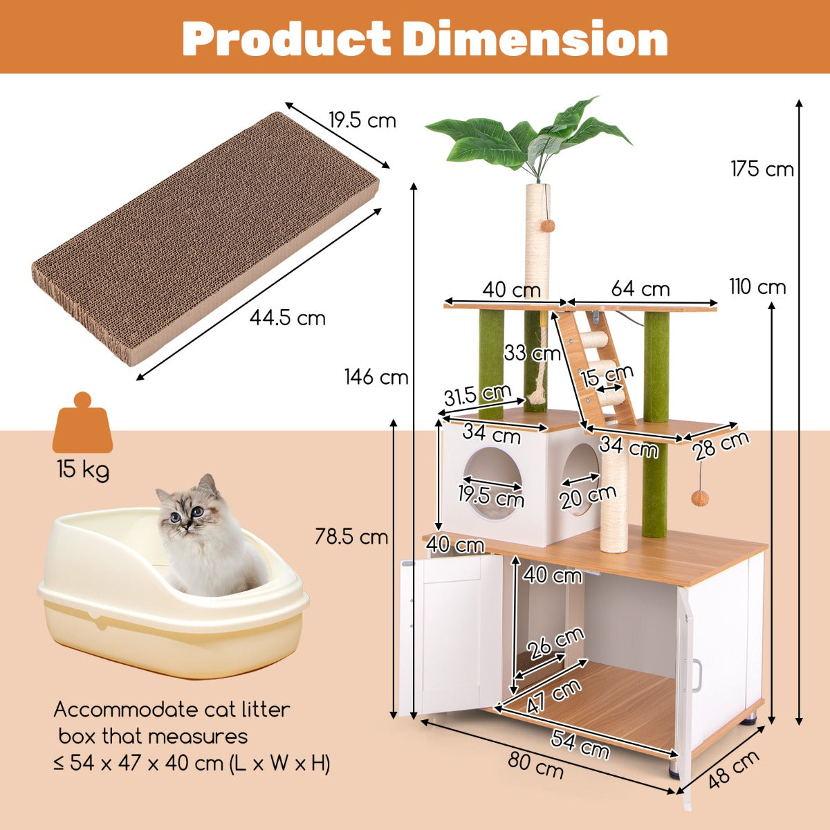 Cat Tree with Litter Box Enclosure and Cat Tower-White