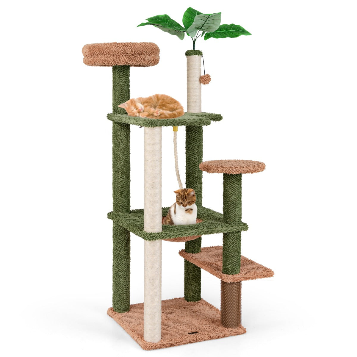 1.5m Cat Tree with Sisal Scratching Posts and Rope for Indoor Cats-Green