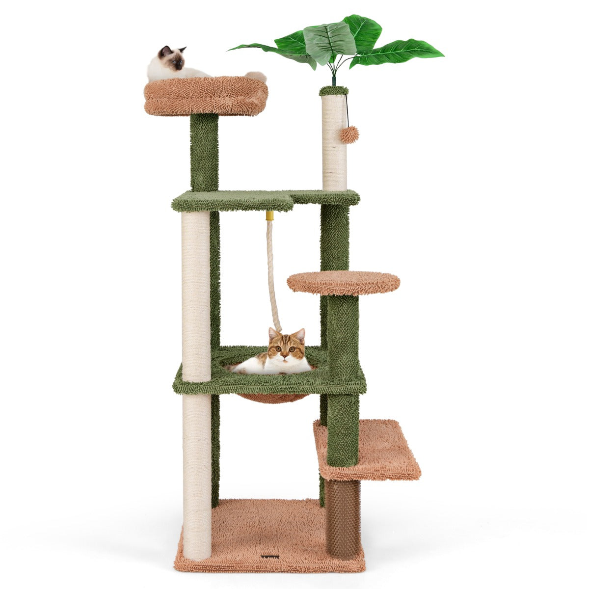1.5m Cat Tree with Sisal Scratching Posts and Rope for Indoor Cats-Green