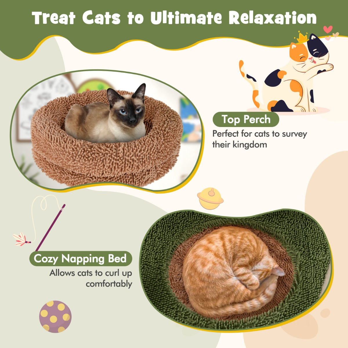 1.5m Cat Tree with Sisal Scratching Posts and Rope for Indoor Cats-Green
