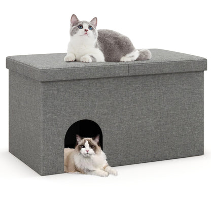 Cat Litter Box Enclosure Hidden Furniture with Urine Proof Litter Mat -Grey