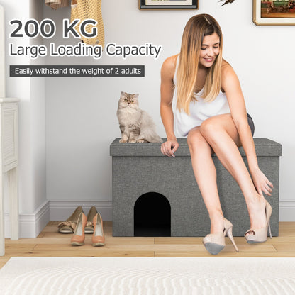 Cat Litter Box Enclosure Hidden Furniture with Urine Proof Litter Mat -Grey
