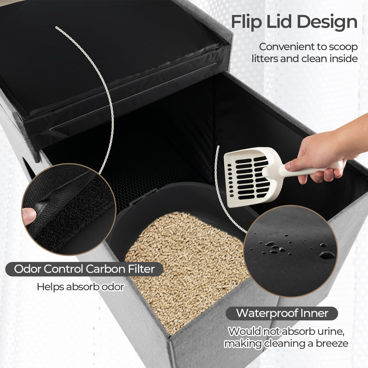 Cat Litter Box Enclosure Hidden Furniture with Urine Proof Litter Mat -Grey