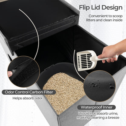 Cat Litter Box Enclosure Hidden Furniture with Urine Proof Litter Mat -Grey