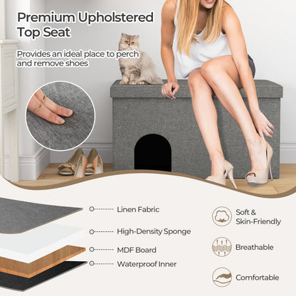 Cat Litter Box Enclosure Hidden Furniture with Urine Proof Litter Mat -Grey
