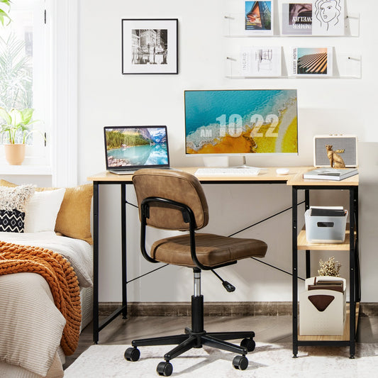 Costway Corner Computer Desk with Adjustable Storage Shelves for Bedroom Natual