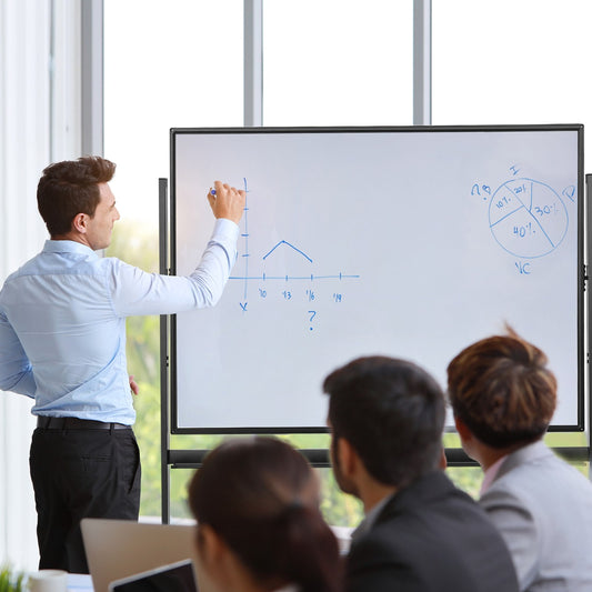 Costway 90 x 120CM Mobile Magnetic Reversible Whiteboard with Adjustable Height-Black