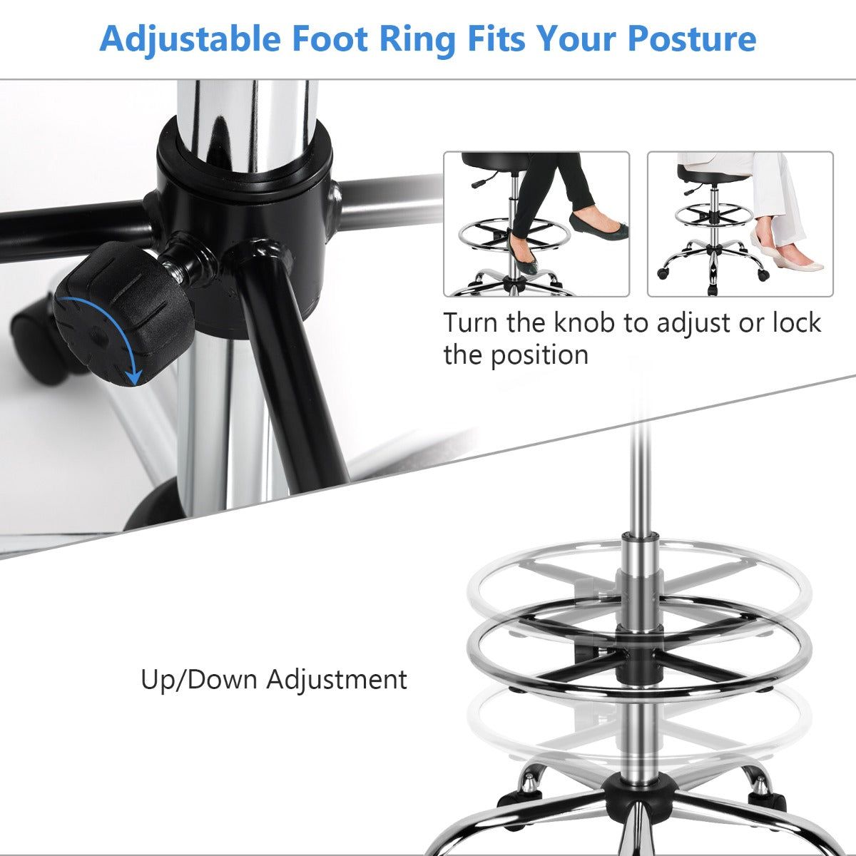Ergonomic Drafting Chair with Backrest for Office