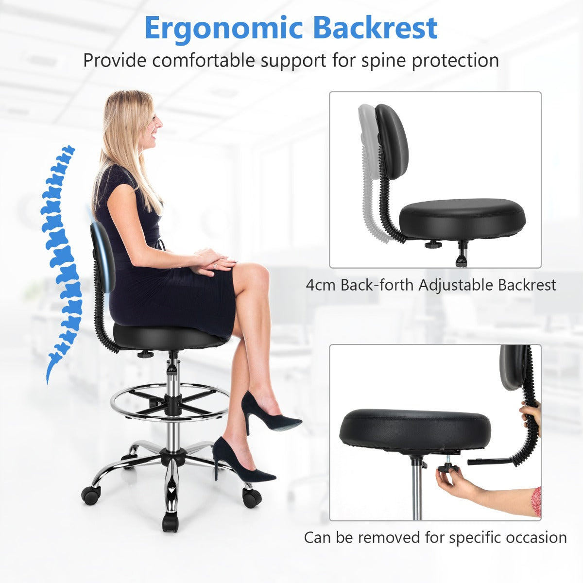 Ergonomic Drafting Chair with Backrest for Office