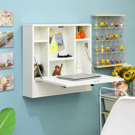 Costway Floating Computer Desk with Storage Drawer & Shelves