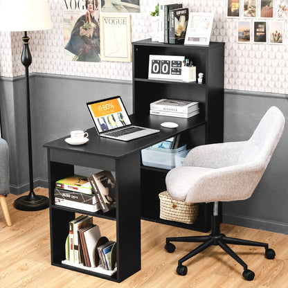 Modern 3-in-1 Wooden Computer Desk with 6-Tier Storage Bookshelves-Black