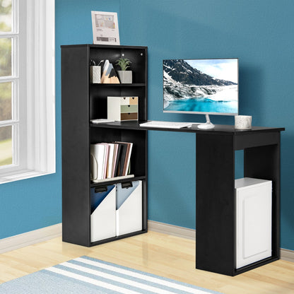 Modern 3-in-1 Wooden Computer Desk with 6-Tier Storage Bookshelves-Black