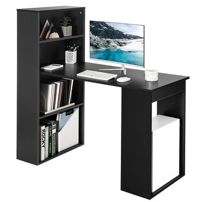 Modern 3-in-1 Wooden Computer Desk with 6-Tier Storage Bookshelves-Black