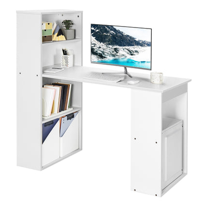 Modern 3-in-1 Wooden Computer Desk with 6-Tier Storage Bookshelves-White