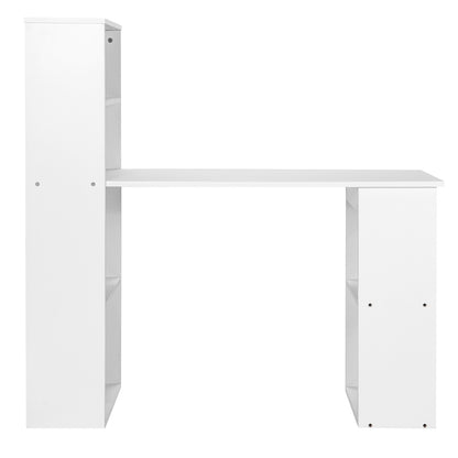Modern 3-in-1 Wooden Computer Desk with 6-Tier Storage Bookshelves-White