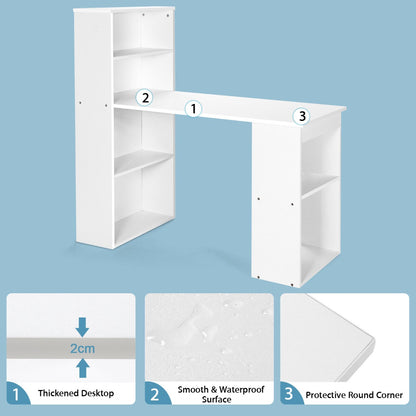 Modern 3-in-1 Wooden Computer Desk with 6-Tier Storage Bookshelves-White