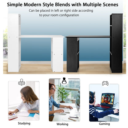 Modern 3-in-1 Wooden Computer Desk with 6-Tier Storage Bookshelves-White