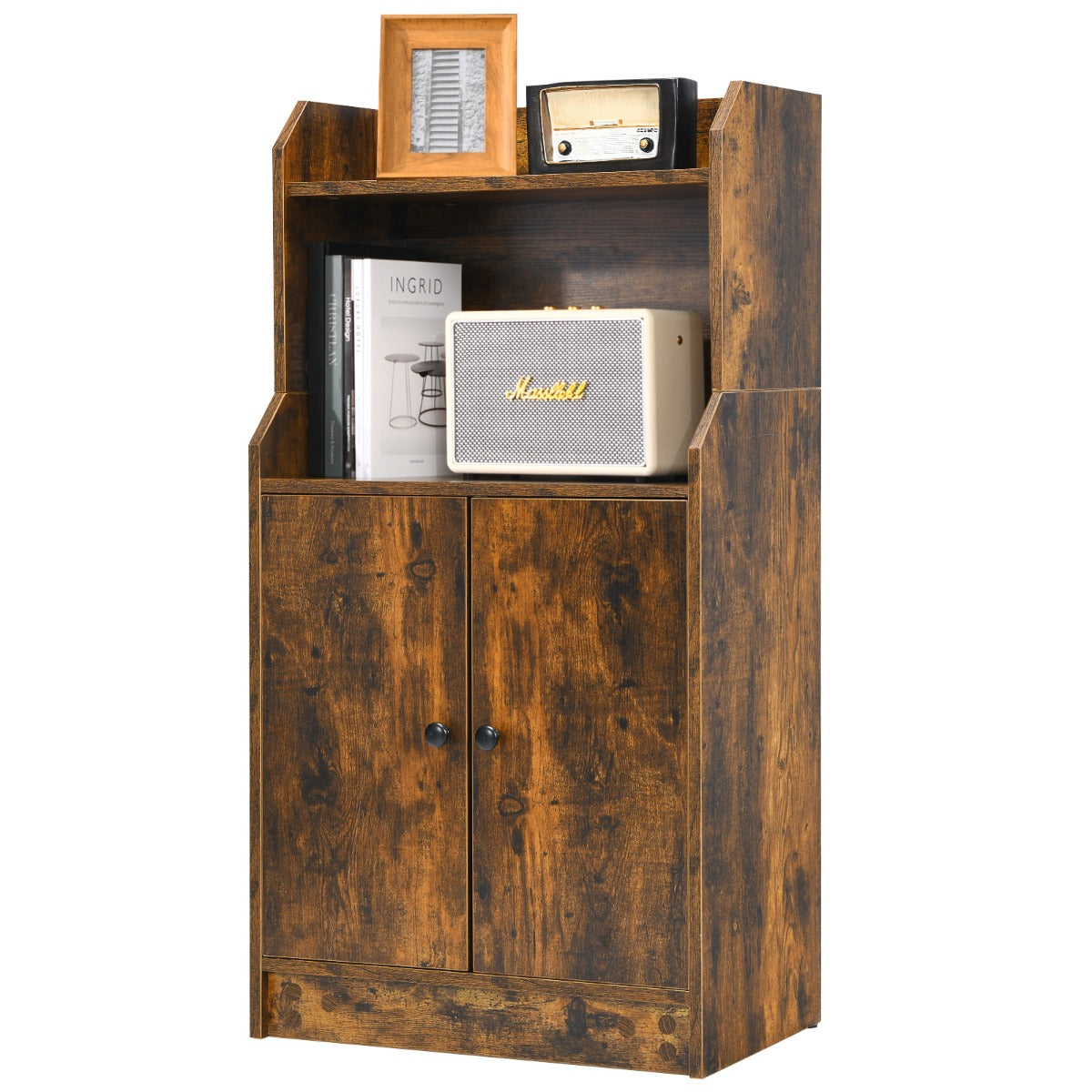 Non slip foot pads improve bookshelf stability while helping protect floors from scratches