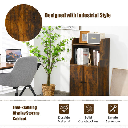 Costway 2-Tier Bookshelf with 2 Doors & Adjustable Shelf