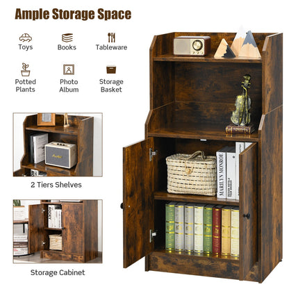 Costway 2-Tier Bookshelf with 2 Doors & Adjustable Shelf