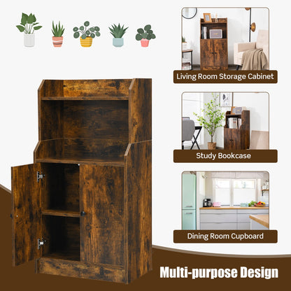Costway 2-Tier Bookshelf with 2 Doors & Adjustable Shelf