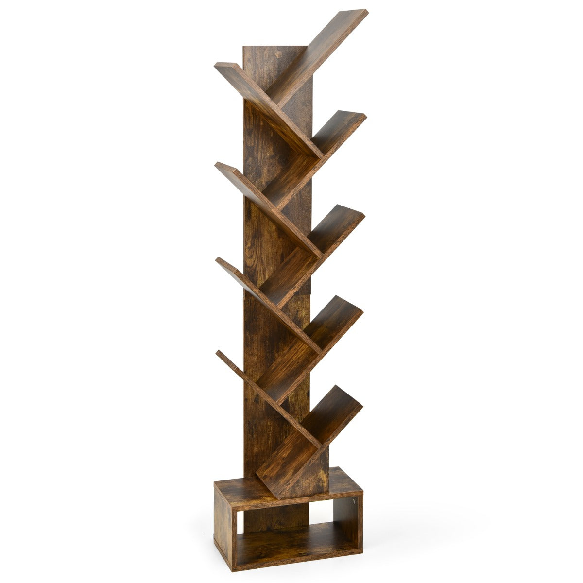 Costway 10-Tier Tree Bookcase with Drawer for Storage-Brown