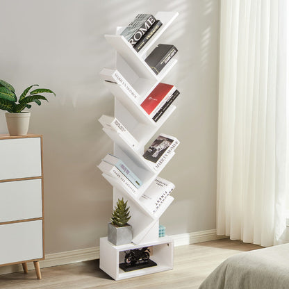 10-Tier Tree-Shaped Bookcase with Drawer, 1.5m Tall, Space-Saving Design