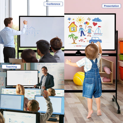 Double-Sided Magnetic Mobile Whiteboard with 6 Markers-Black