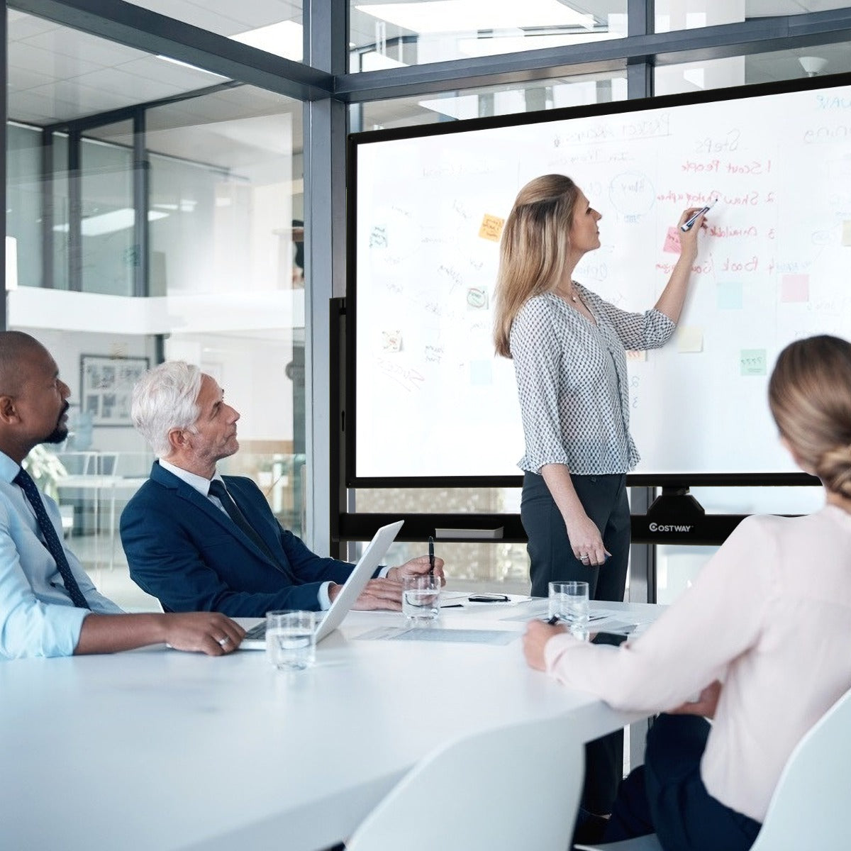 Double-Sided Magnetic Mobile Whiteboard with 6 Markers-Black
