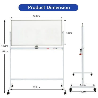 Double-Sided Magnetic Mobile Whiteboard with 6 Markers-White
