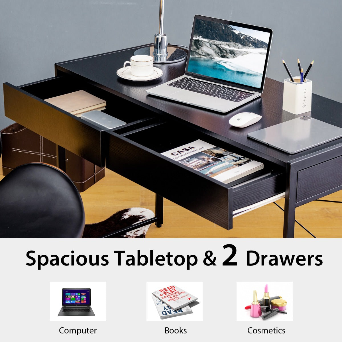 Costway Computer Desk with 2 Drawers with Storage for Home Office
