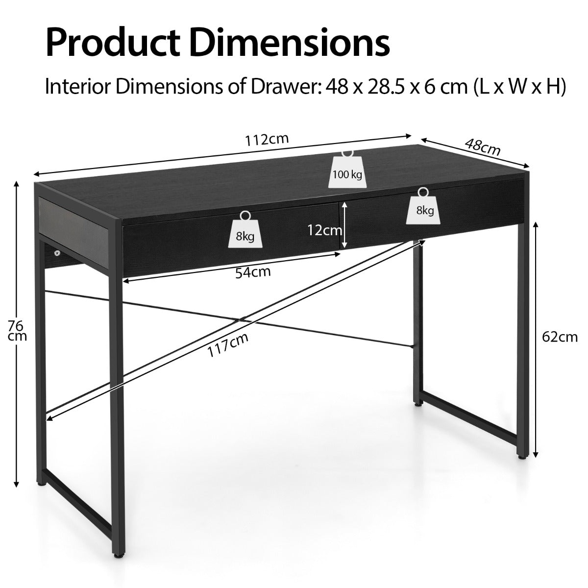 Costway Computer Desk with 2 Drawers with Storage for Home Office