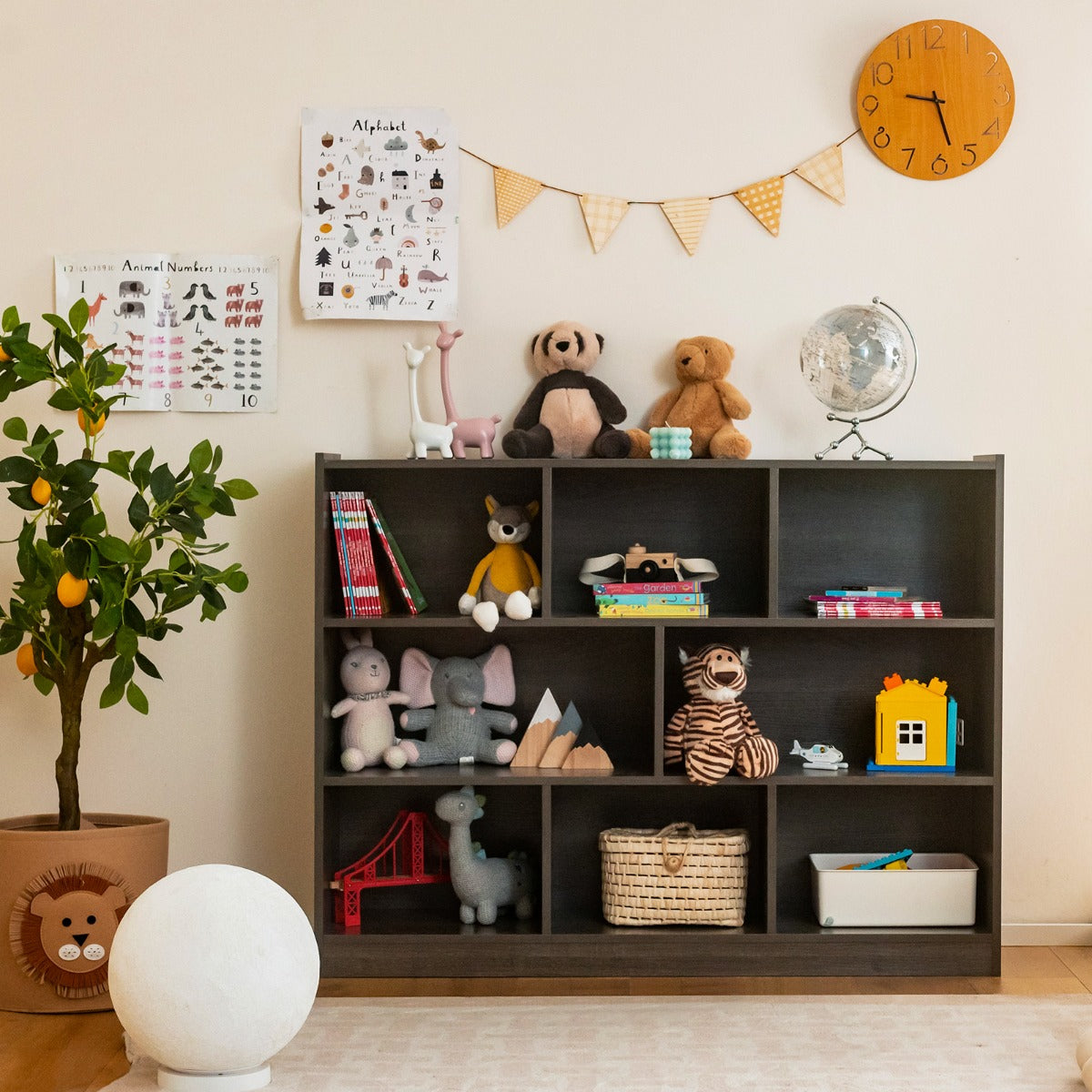3-Tier Open Bookshelf Storage Cabinet with 8 Cubies-Grey