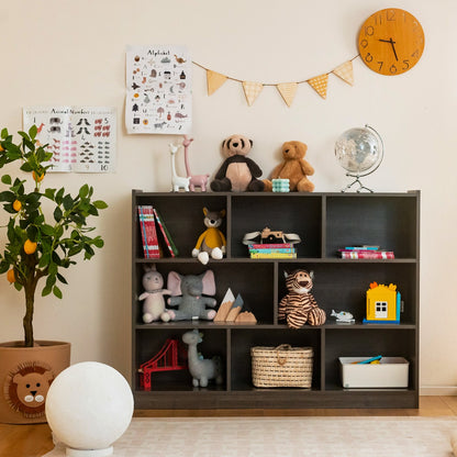 3-Tier Open Bookshelf Storage Cabinet with 8 Cubies-Grey